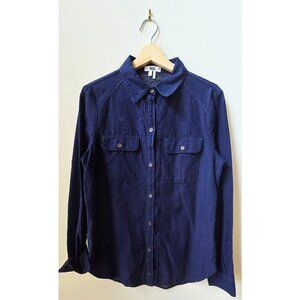 Paige Denim Dark Indigo Blue & White Polka Dot Button-Down Dress Shirt Medium M